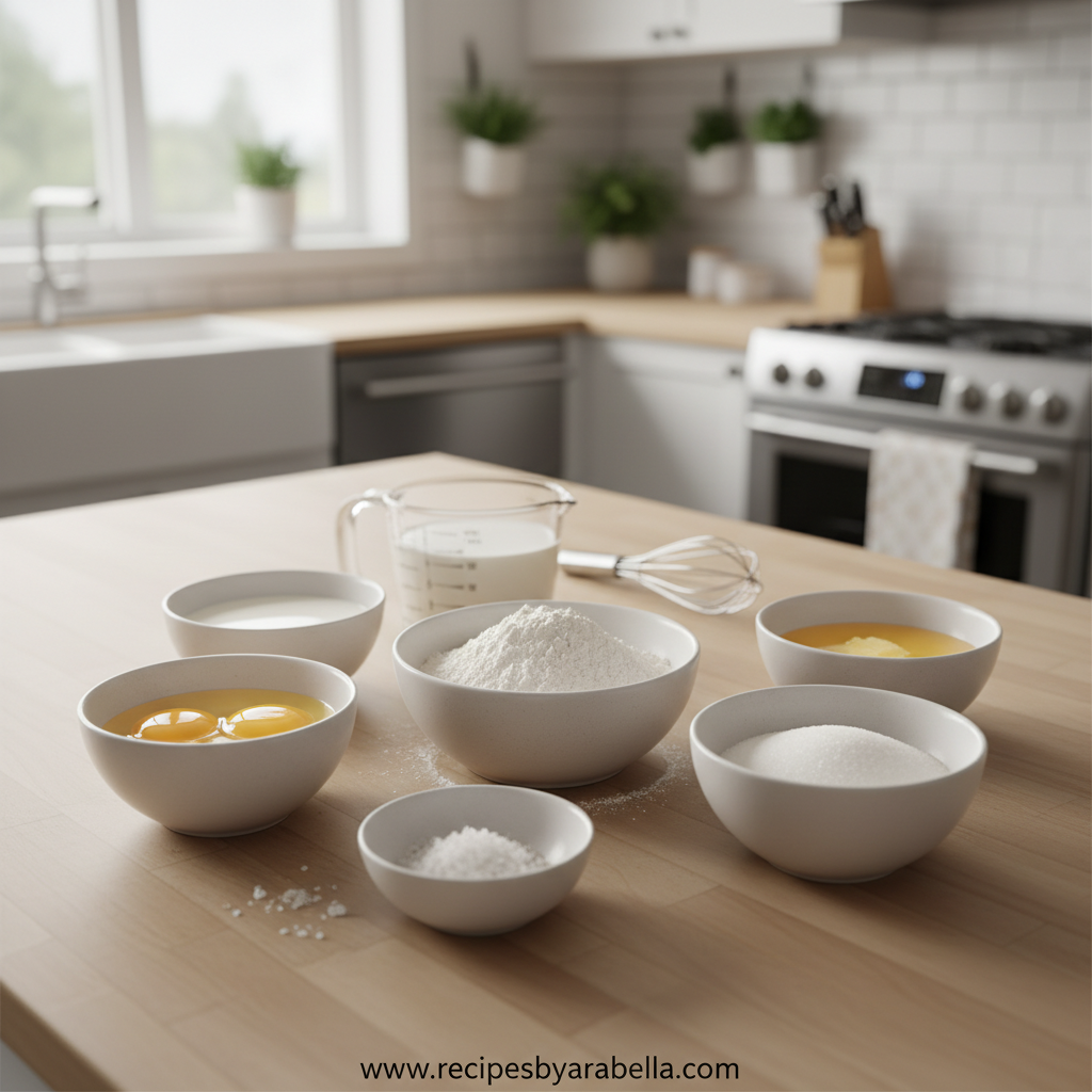 Ingredients needed for making basic crepe batter