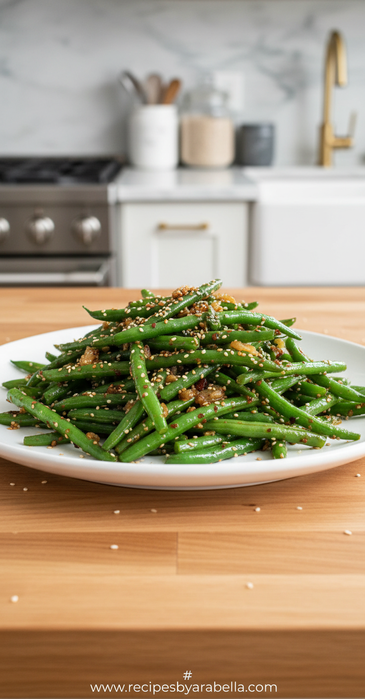 Delicious sesame green beans ready to serve