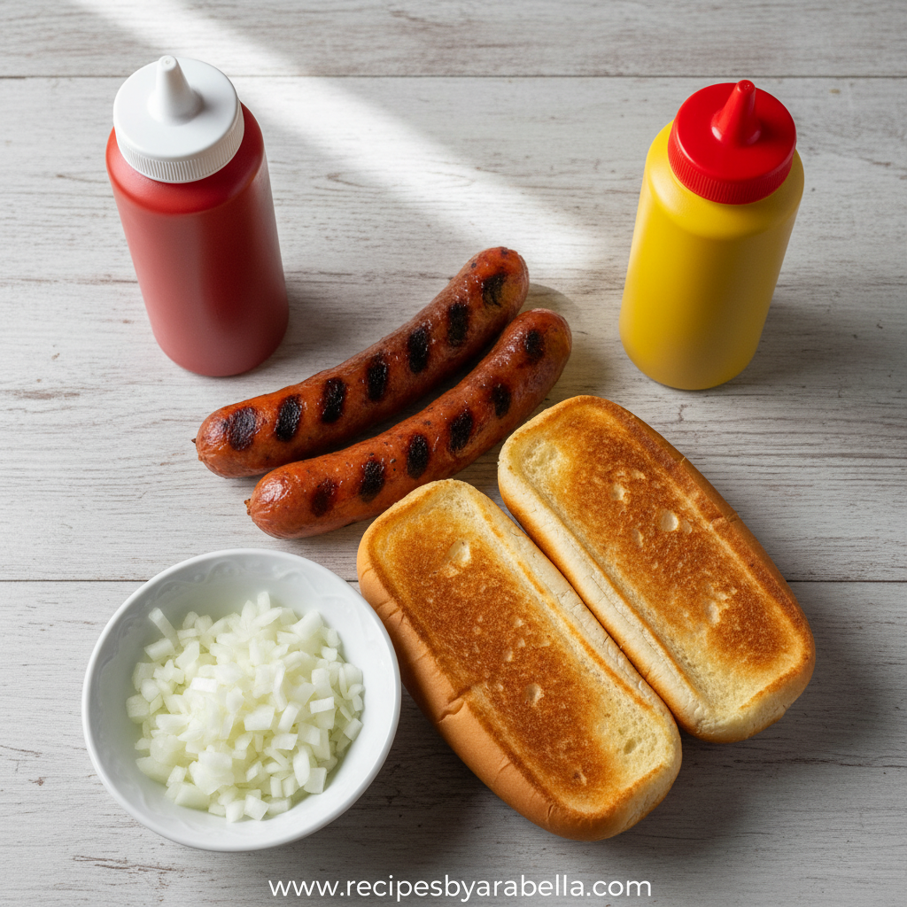 Fresh ingredients for making regional hot dog styles