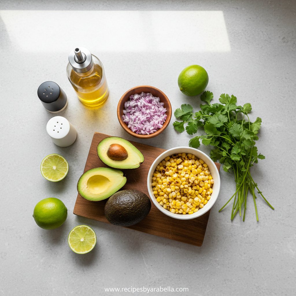 Fresh ingredients for avocado corn salad