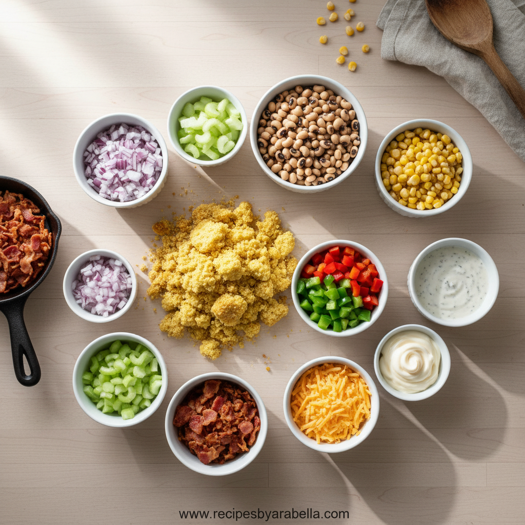 Classic Southern Cornbread Salad - Authentic Layered Side Dish Recipe 2 Ingredients for making Southern cornbread salad