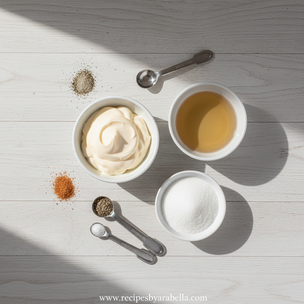 Ingredients for sweet tangy coleslaw dressing