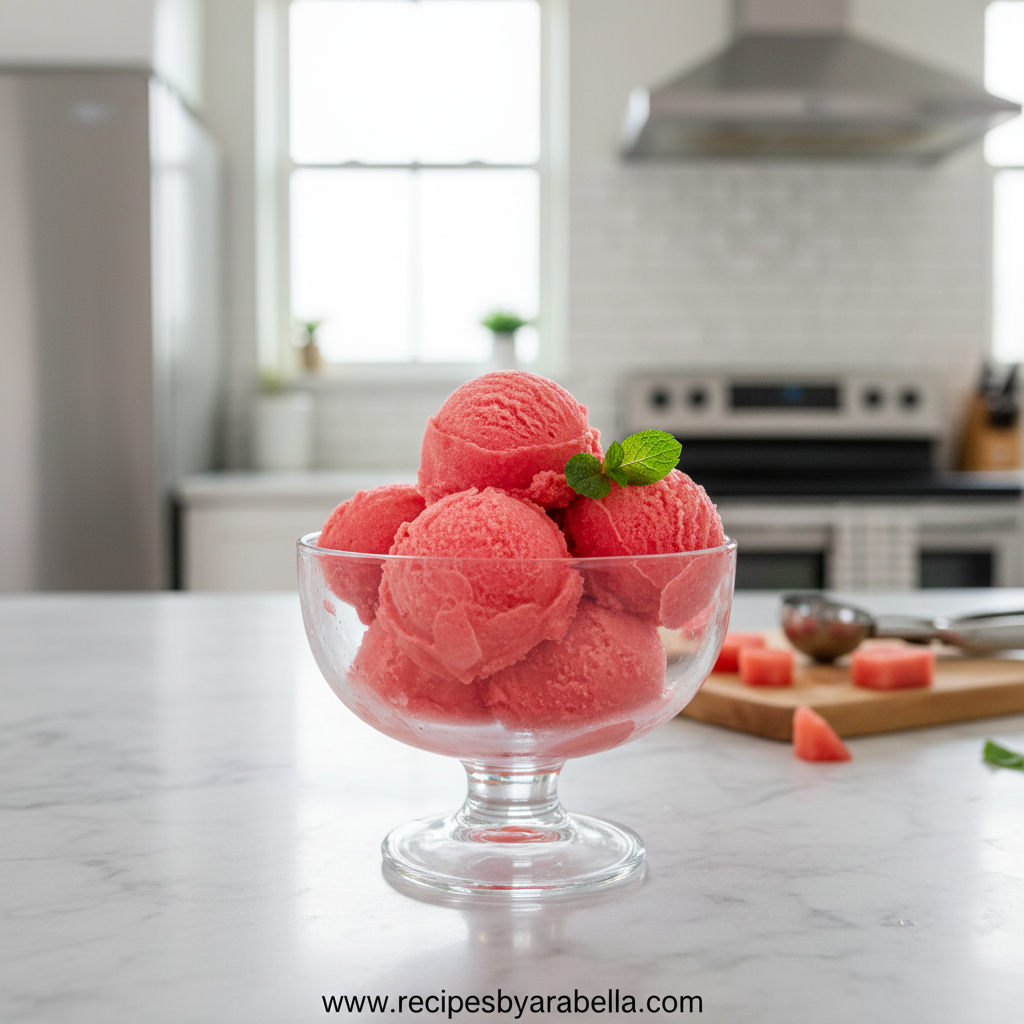 Refreshing watermelon sorbet served in bowls with mint garnish
