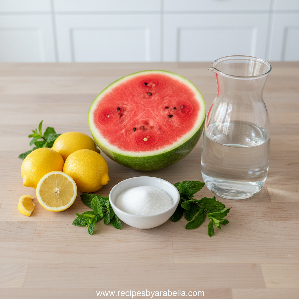 Copycat Chick Fil A Watermelon Mint Lemonade - Refreshing Summer Drink Recipe 2 Fresh ingredients for watermelon mint lemonade including watermelon, lemons, and mint