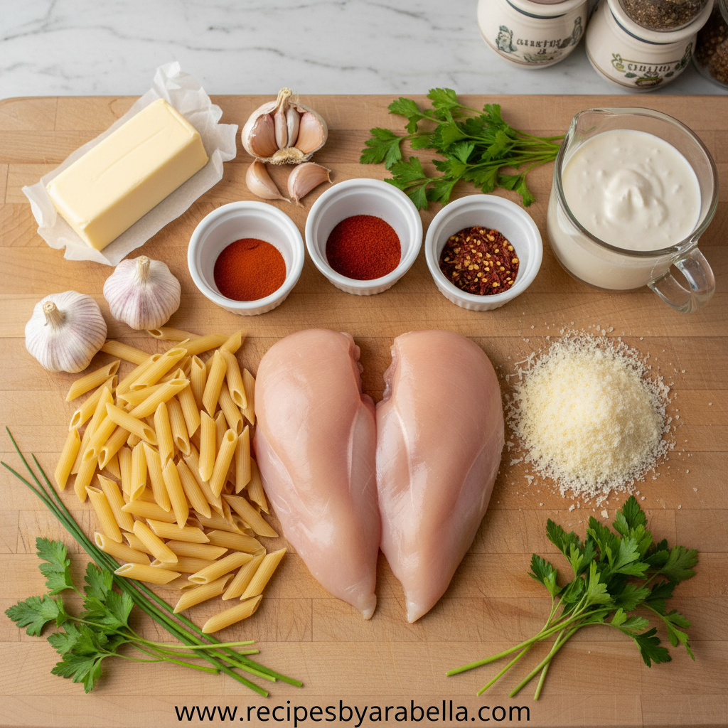 Ingredients for cowboy butter chicken pasta