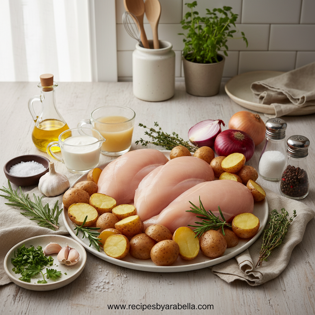 Ultimate Creamy Herb Chicken with Roasted Potatoes - Easy One Pan Weeknight Dinner 2 Ingredients for creamy herb chicken and roasted potatoes