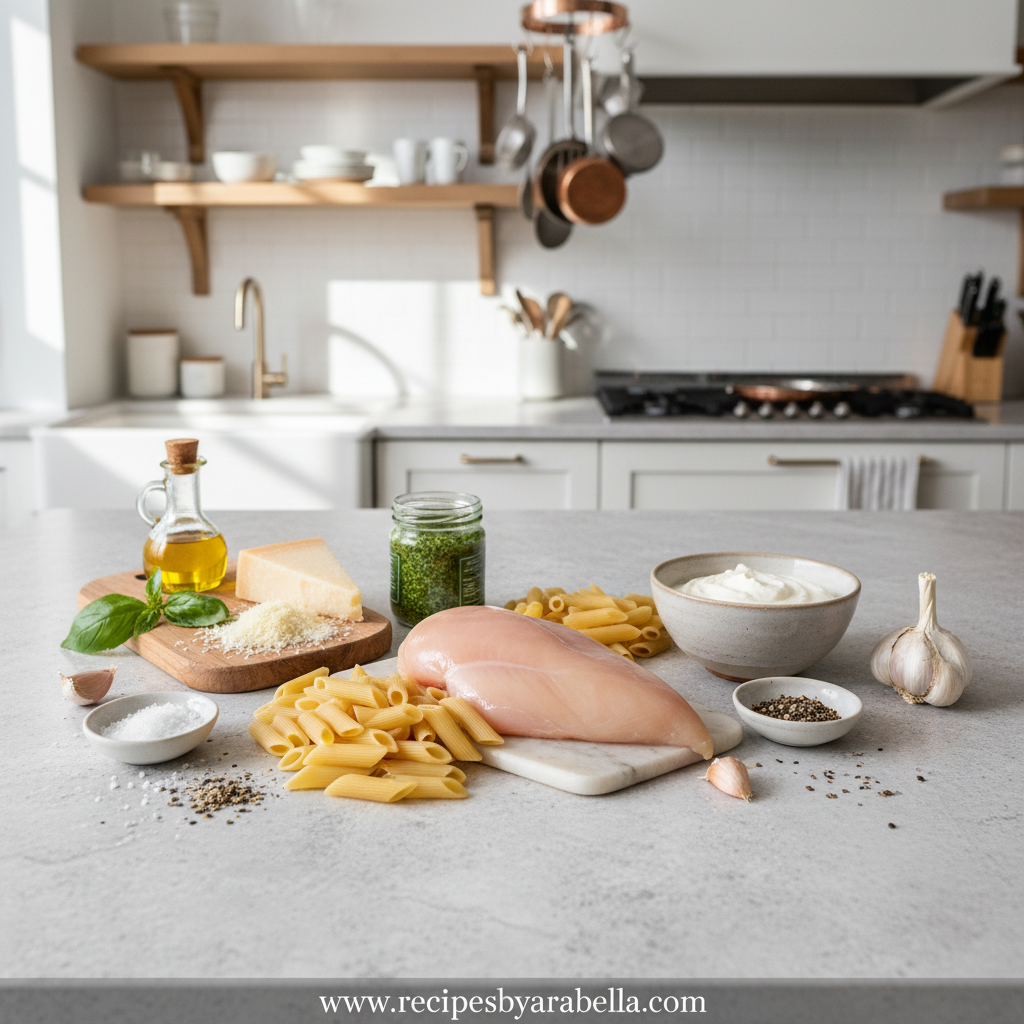 Ultimate Creamy Pesto Chicken Pasta Bake Recipe - Easy Weeknight Dinner 2 Ingredients for creamy pesto chicken pasta bake