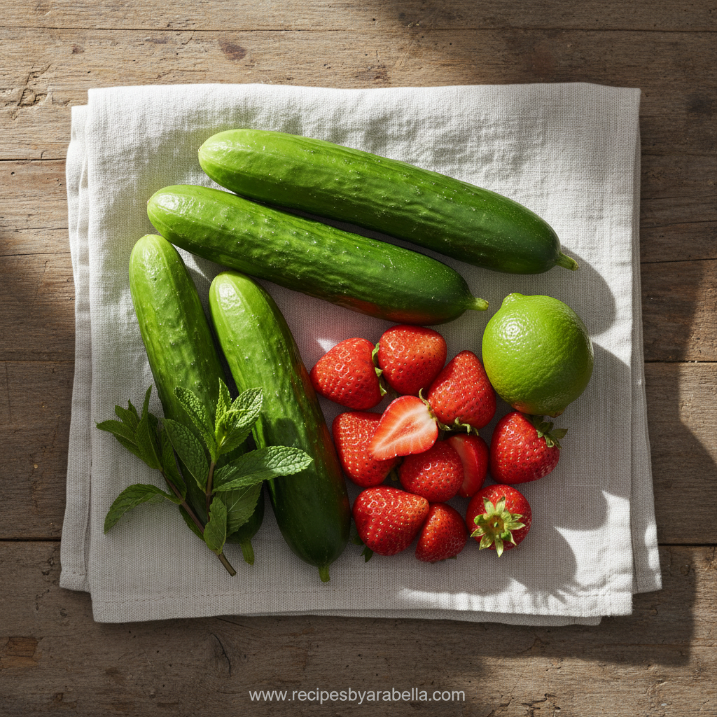 Fresh ingredients for cucumber strawberry salad