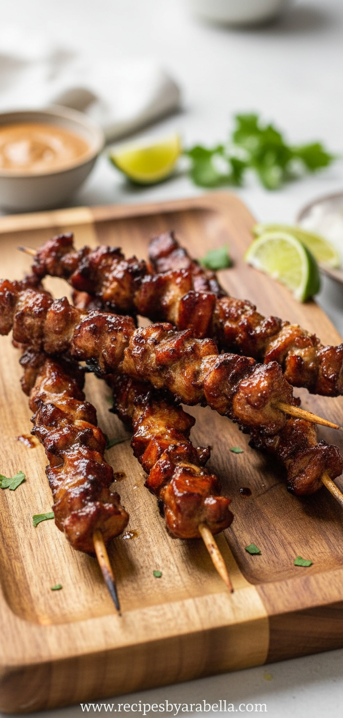 Grilled Thai Coconut Chicken Skewers Recipe - Easy & Flavorful 1 Grilled Thai coconut chicken skewers on a plate with fresh herbs