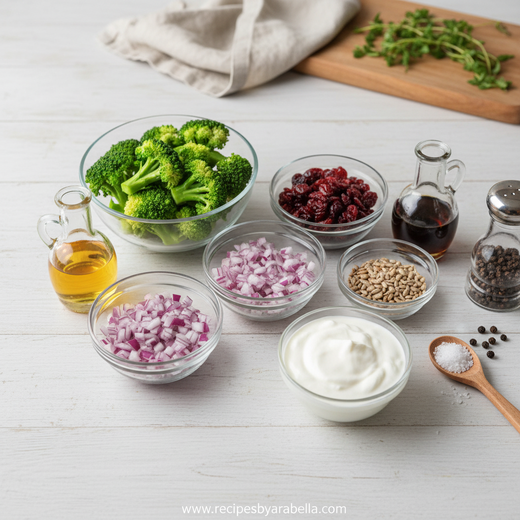 Ultimate Healthy Broccoli Salad with Greek Yogurt Dressing - Easy Make-Ahead Recipe 2 Ingredients for healthy broccoli salad including broccoli, Greek yogurt, and fresh vegetables
