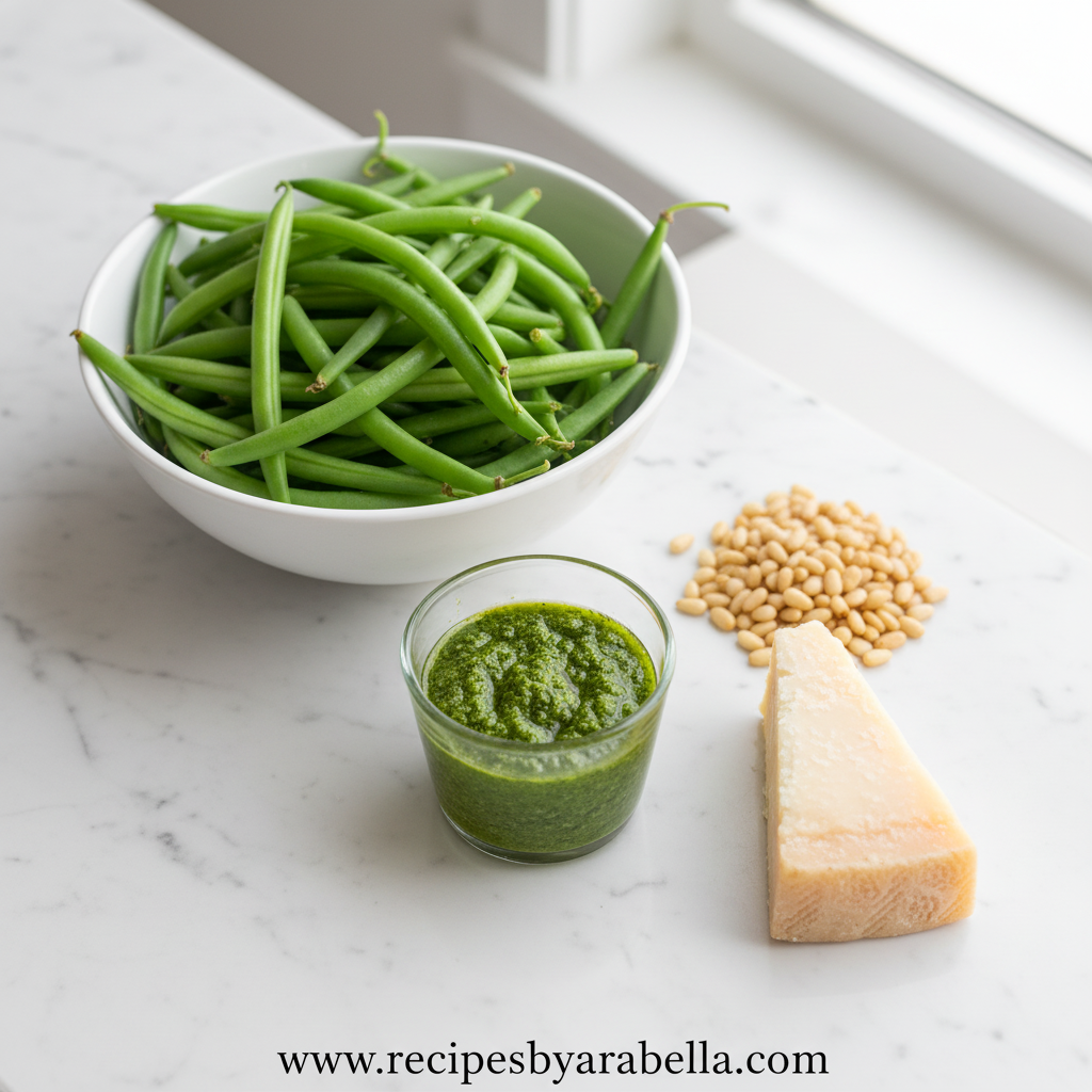 Fresh ingredients for pesto green beans