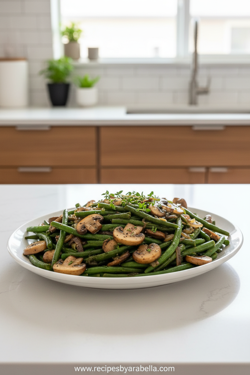 Ultimate Garlic Butter Green Beans with Mushrooms - Easy Sautéed Vegetable Side Dish 1 Sautéed green beans and mushrooms in garlic butter sauce