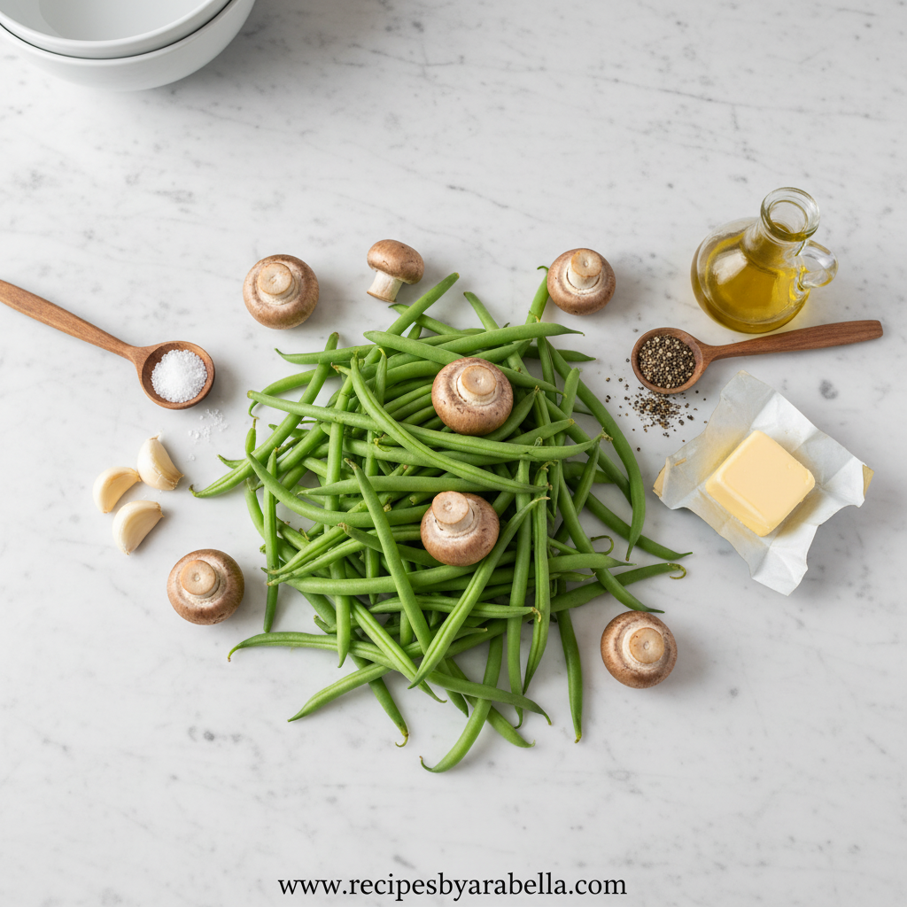 Ultimate Garlic Butter Green Beans with Mushrooms - Easy Sautéed Vegetable Side Dish 2 Fresh ingredients for green beans and mushrooms recipe