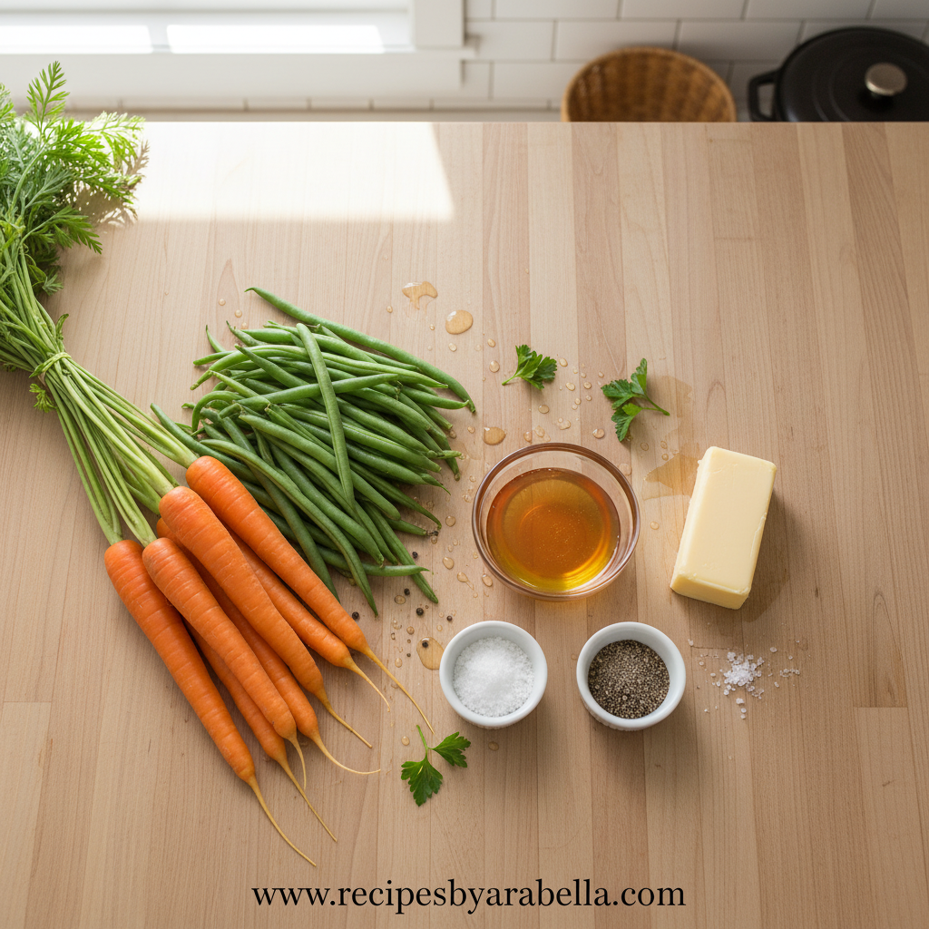 Ingredients for honey glazed carrots and green beans