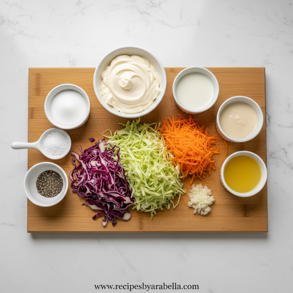 KFC Coleslaw Copycat Recipe: Classic Creamy Southern-Style Slaw 2 Ingredients for KFC coleslaw recipe laid out on counter