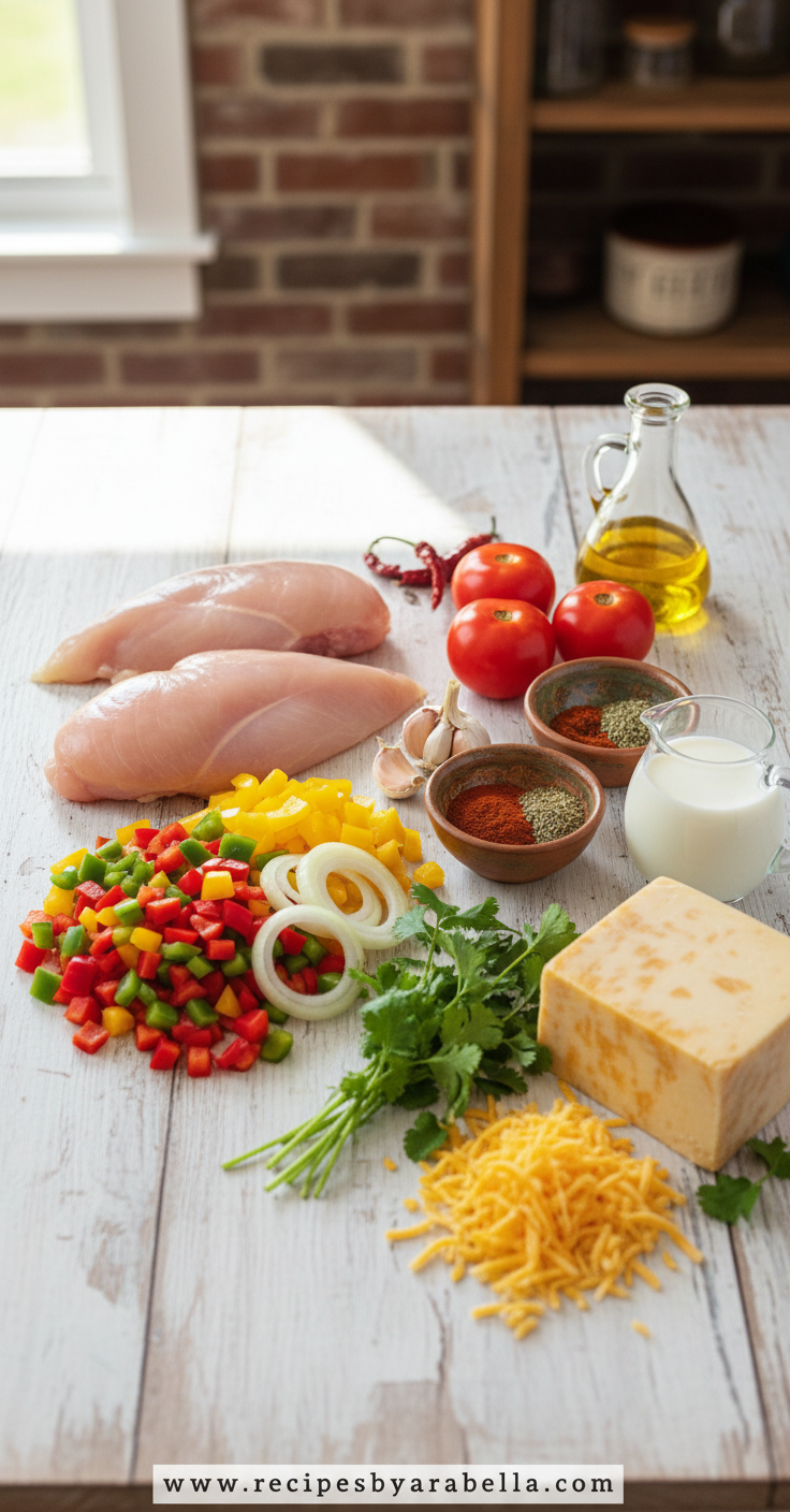 Ingredients for Mexican chicken with cheese sauce