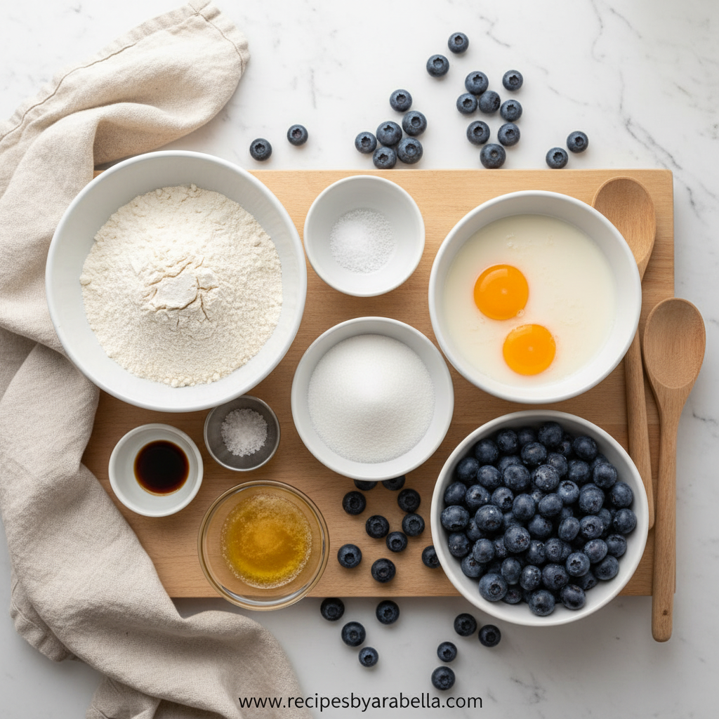 Moist Fluffy Bakery Blueberry Muffins - Ultimate Recipe Guide 2 Ingredients for making moist blueberry muffins including flour, blueberries, eggs, and sour cream
