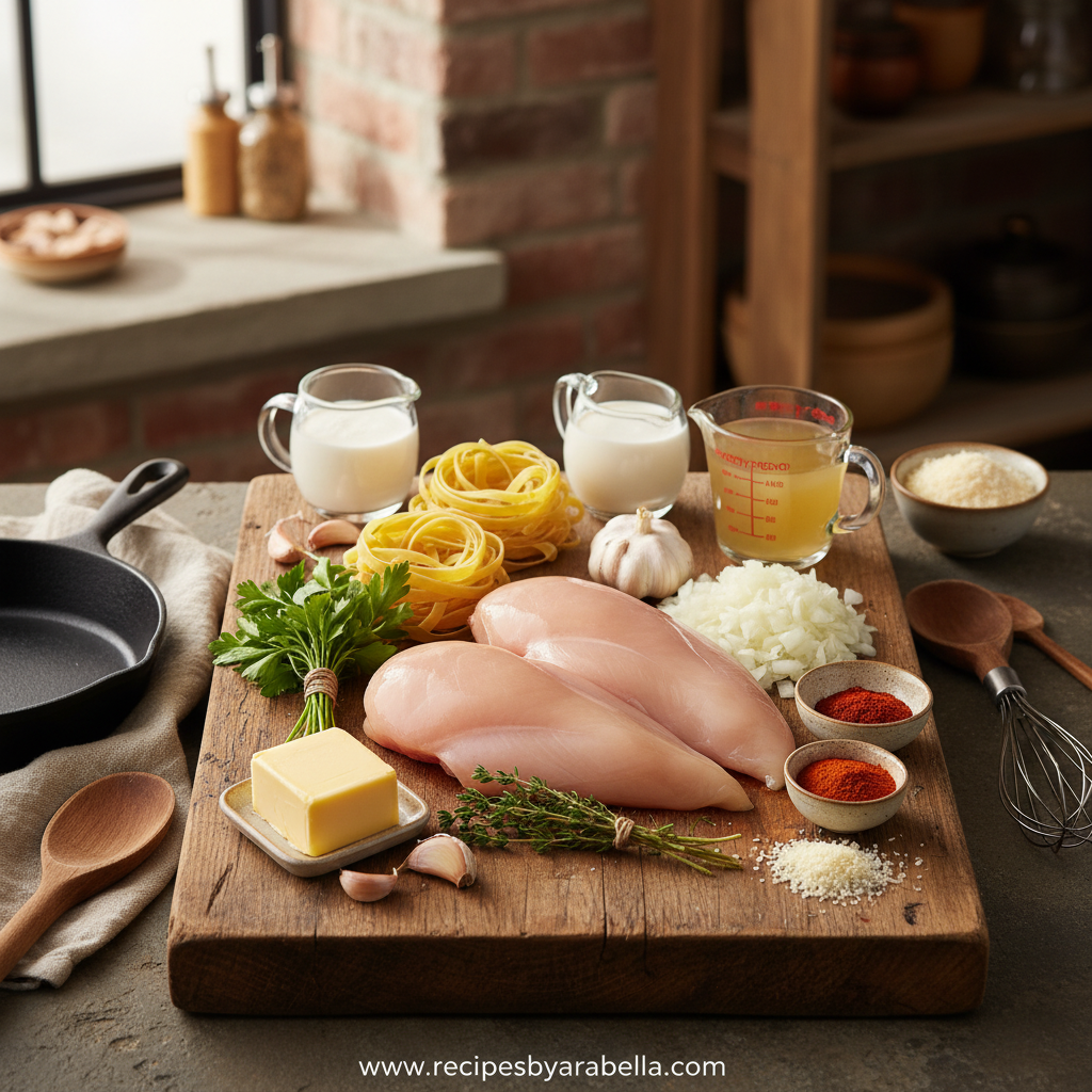 Ingredients for cowboy butter chicken pasta