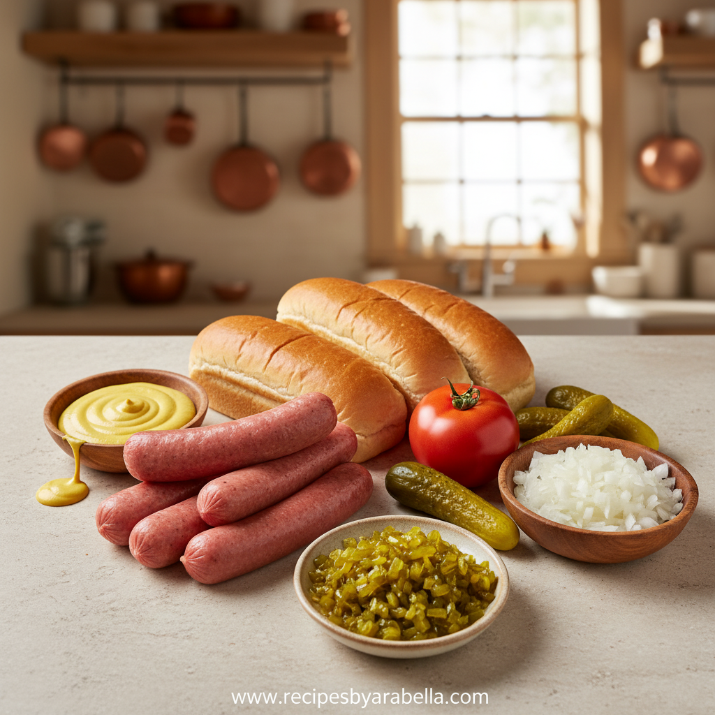 Fresh ingredients for making regional hot dog toppings