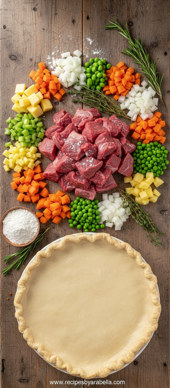 Ingredients for savory beef stew pot pie