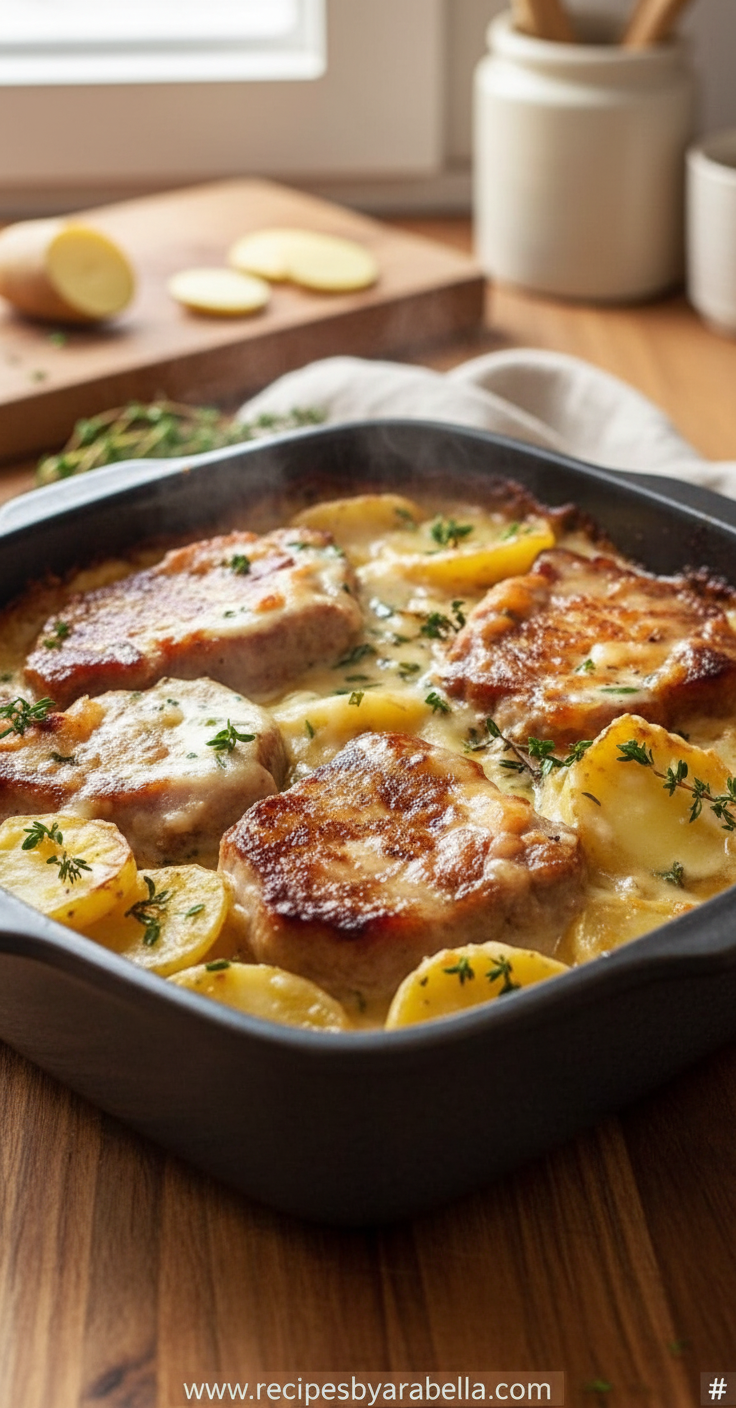 Halal Smothered Lamb Chop and Scalloped Potato Casserole - Easy One-Dish Comfort Food 8 smothered-pork-chop-and-scalloped-potato-casserole_feature