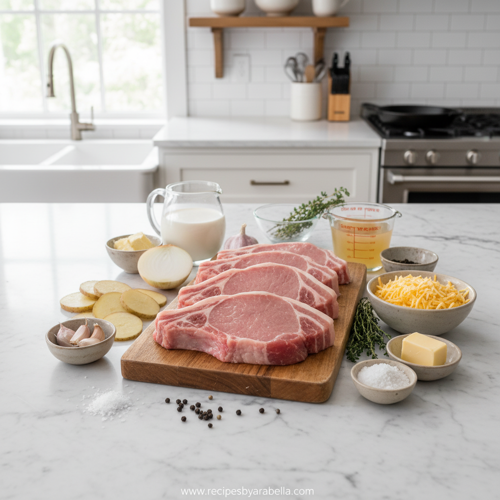 Smothered Lamb Chop and Scalloped Potato Casserole - Easy One-Dish Comfort Food Dinner 2 Ingredients for smothered lamb chop casserole