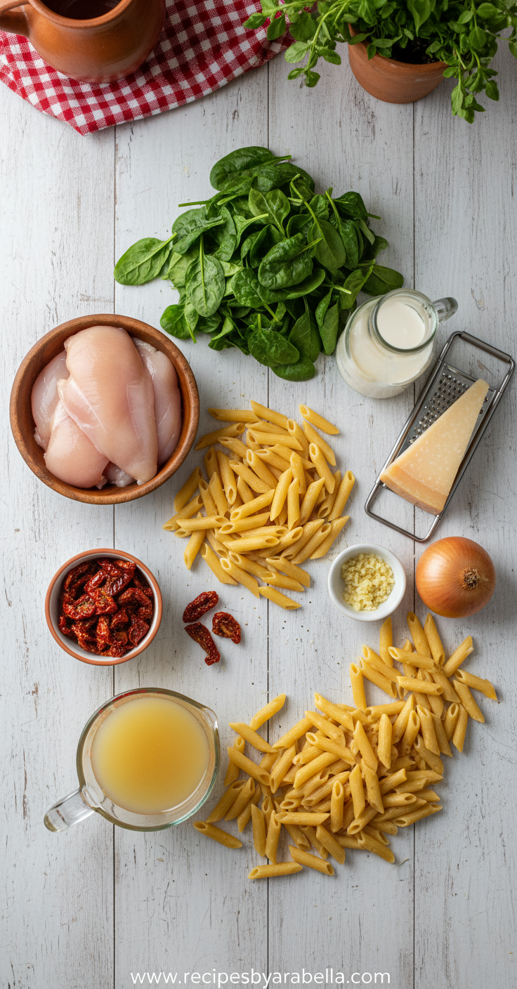 Fresh ingredients for halal Marry Me Chicken Pasta