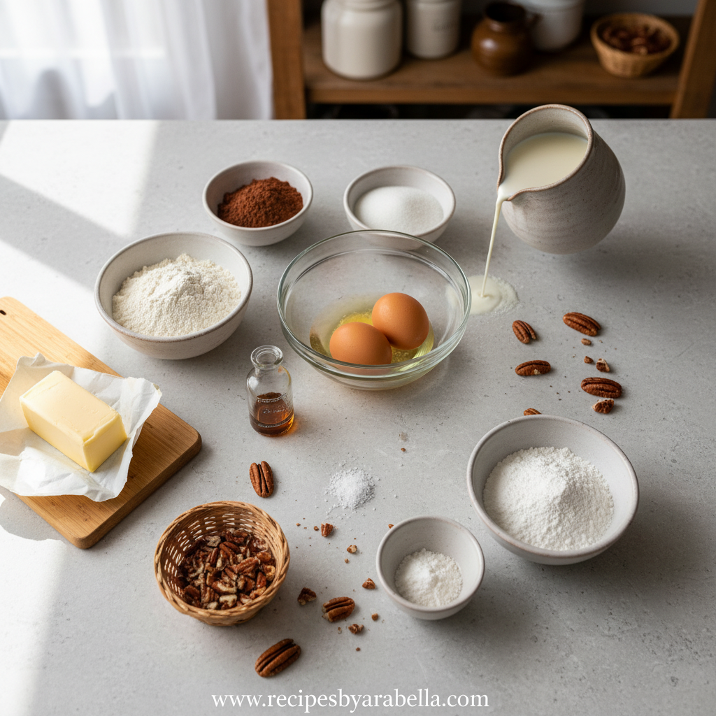 Ultimate Texas Chocolate Sheet Cake Recipe with Sour Cream - Classic Crowd-Pleasing Dessert 2 Texas Sheet Cake ingredients laid out