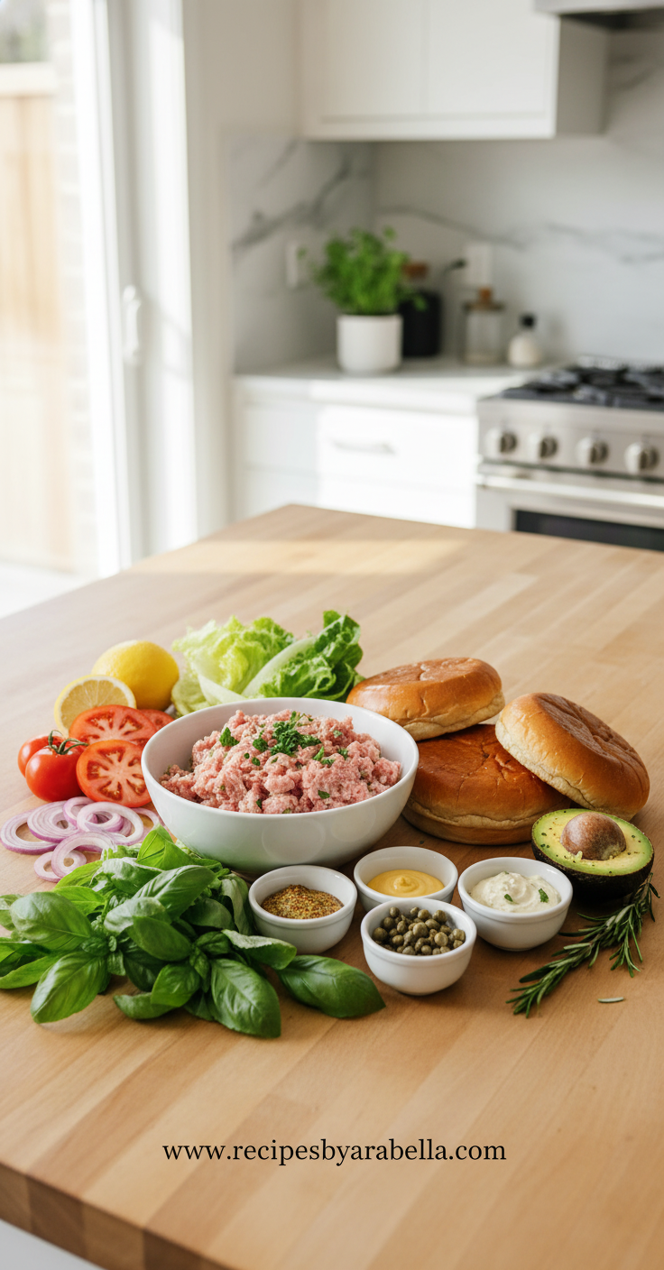 Fresh ingredients for making gourmet turkey burgers