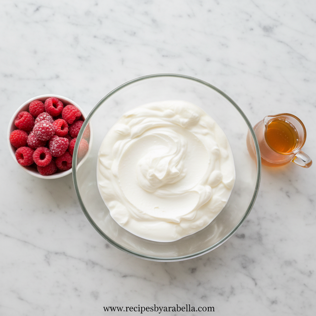 Ingredients for frozen Greek yogurt raspberries
