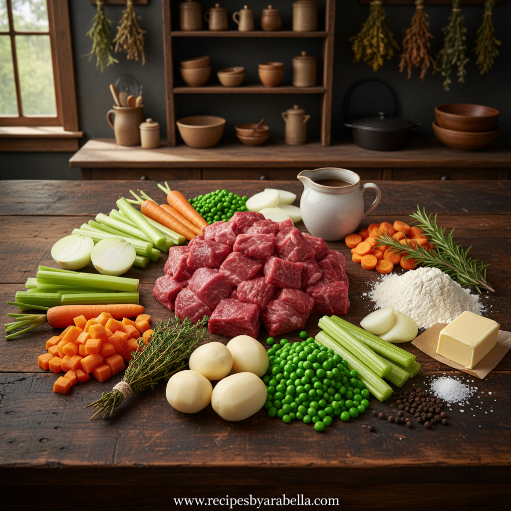 Ingredients for perfect beef pot pie
