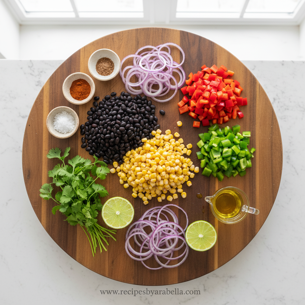 Ultimate Southwest Black Bean Salad - Quick Vegan Recipe with Fresh Corn 2 Fresh ingredients for Southwest black bean salad including corn, beans, and vegetables
