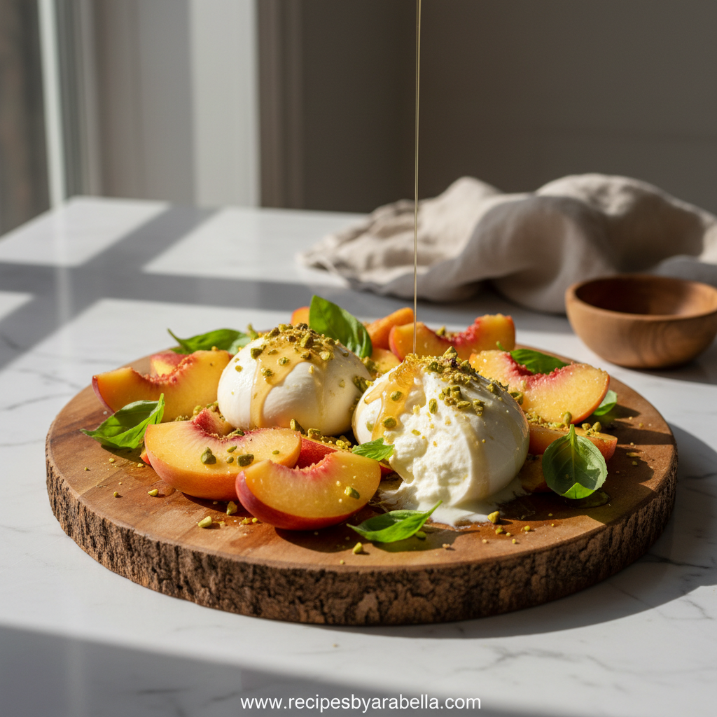Fresh Peach Burrata Salad: A Light and Elegant Summer Salad Recipe 1 Fresh Peach Burrata Salad served in a bowl