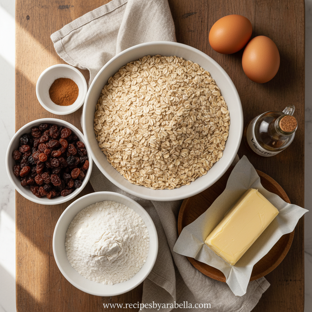 Ultimate Chewy Oatmeal Cookies Recipe – Soft, Thick, and Irresistible 2 Ingredients for oatmeal cookies laid out on a counter