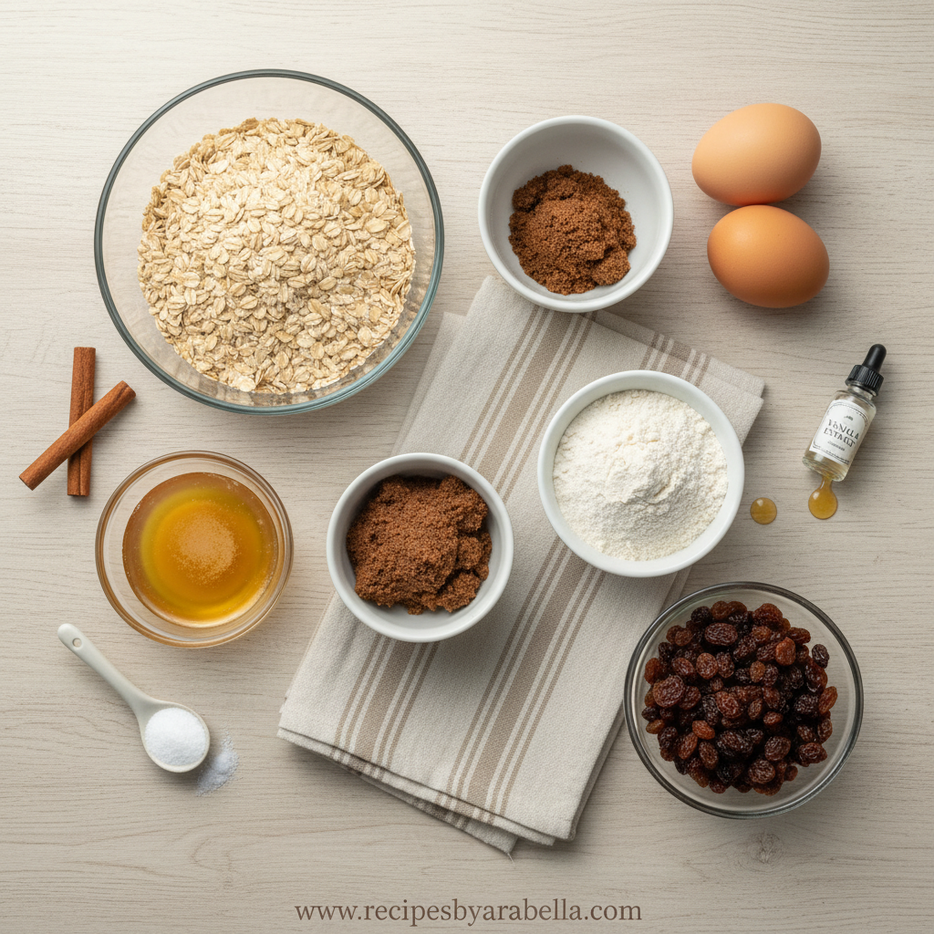 Ingredients for perfect soft thick oatmeal cookies
