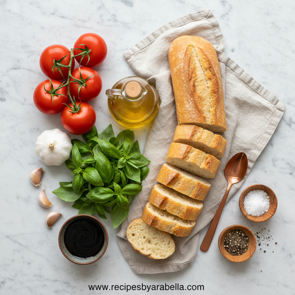 Fresh ingredients for Tomato Basil Bruschetta