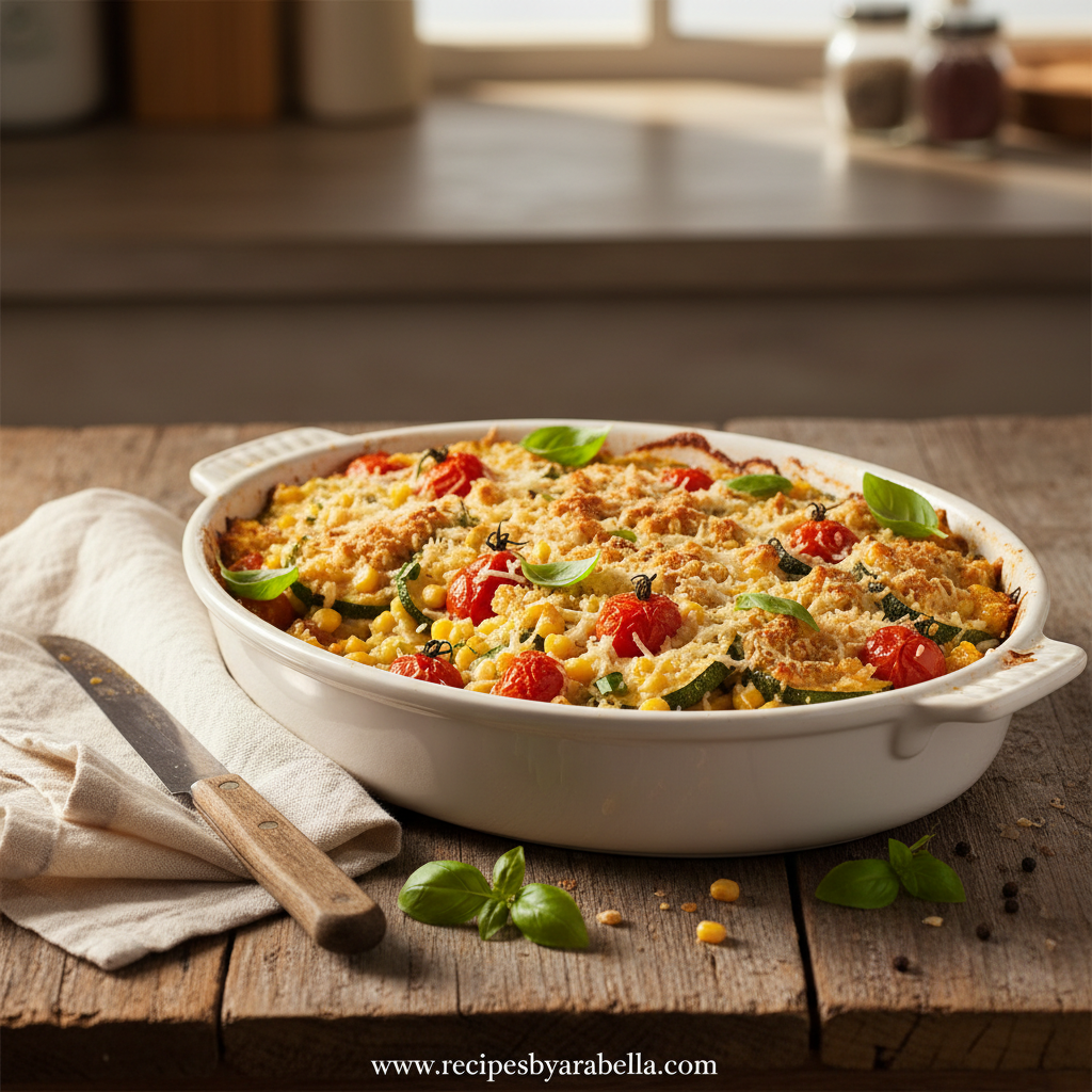 Easy Cheesy Zucchini Corn Tomato Bake with Golden Parmesan Crust 9 easy-cheesy-zucchini-corn-tomato-bake-with-golden-parmesan-crust_feature