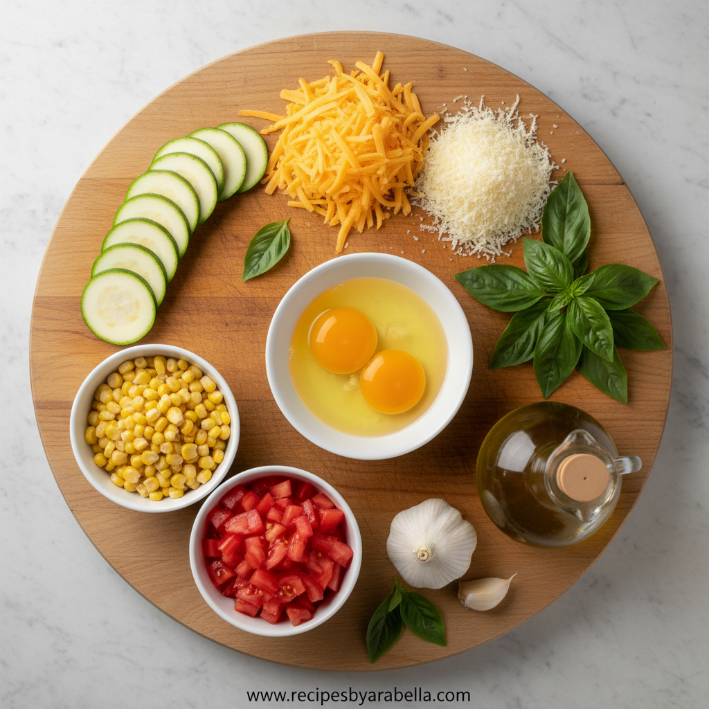 Easy Cheesy Zucchini Corn Tomato Bake with Golden Parmesan Crust 2 Ingredients for Easy Cheesy Zucchini Corn Tomato Bake