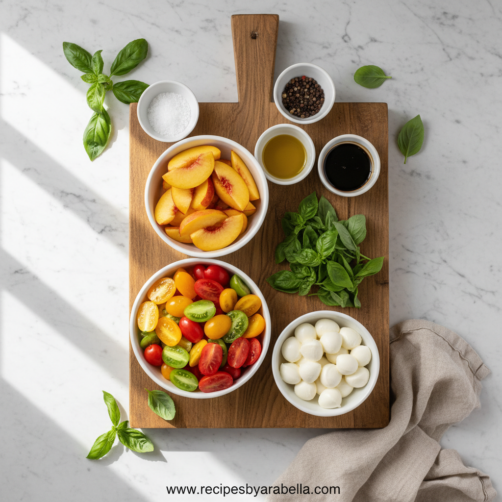 Ingredients for Peach Tomato Caprese Salad