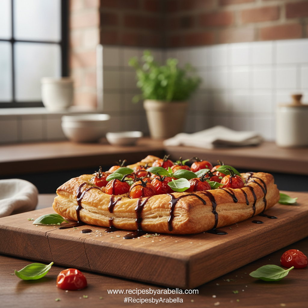 Easy Tomato Puff Pastry Tart: A Flaky and Delicious Recipe 1 Golden puff pastry tomato tart with fresh herbs